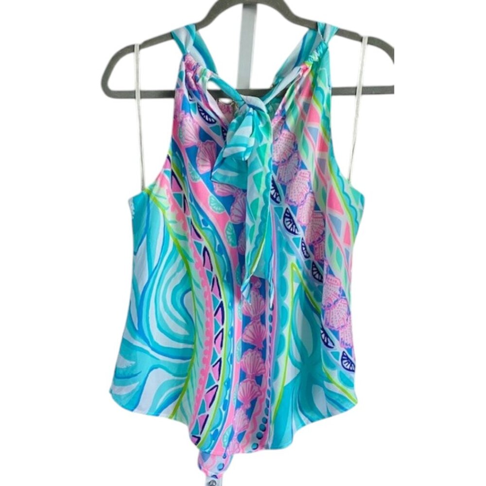 SOLD Lilly Pulitzer Julien Halter Multi Coco Island Engineered Pink Blue Top S - Picture 10 of 14